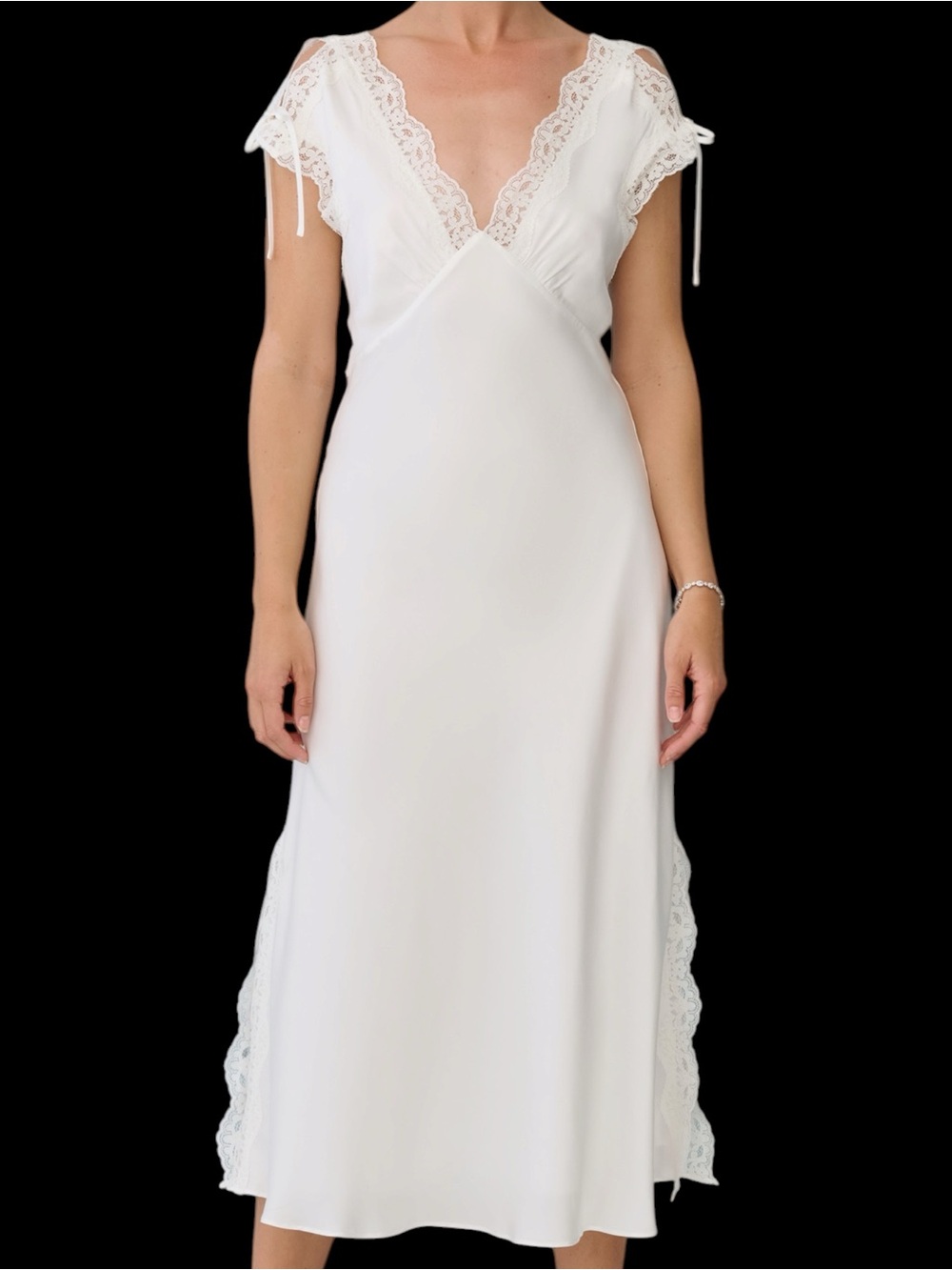 Few Moda Emily Dress White Silk Lace Midi NWT